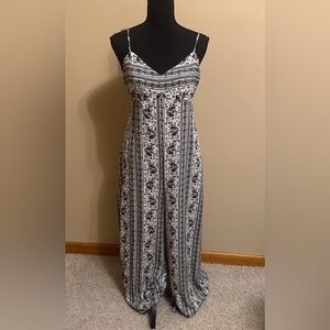 Anthropologie Black and White Boho Floral Jumpsuit